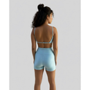 Conjunto fitness academia micro canelado shine top franzido com bojo removível + short compressão 28