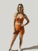 Conjunto micro canelado bojo removível + short cintura alta UV50+ fitness academia corrida treino 30